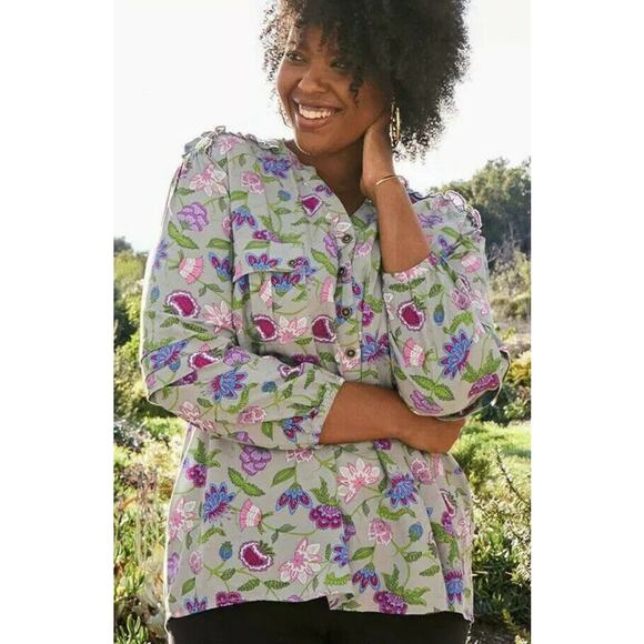 Matilda Jane Thinking Out Loud Top Small Tunic Gray Purple Floral XS NWT - Picture 1 of 9